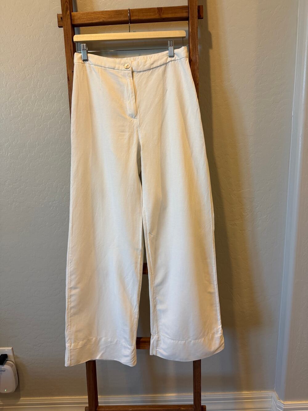 H&M Linen Blend White Wide Leg Cropped Pants High Rise Size 6